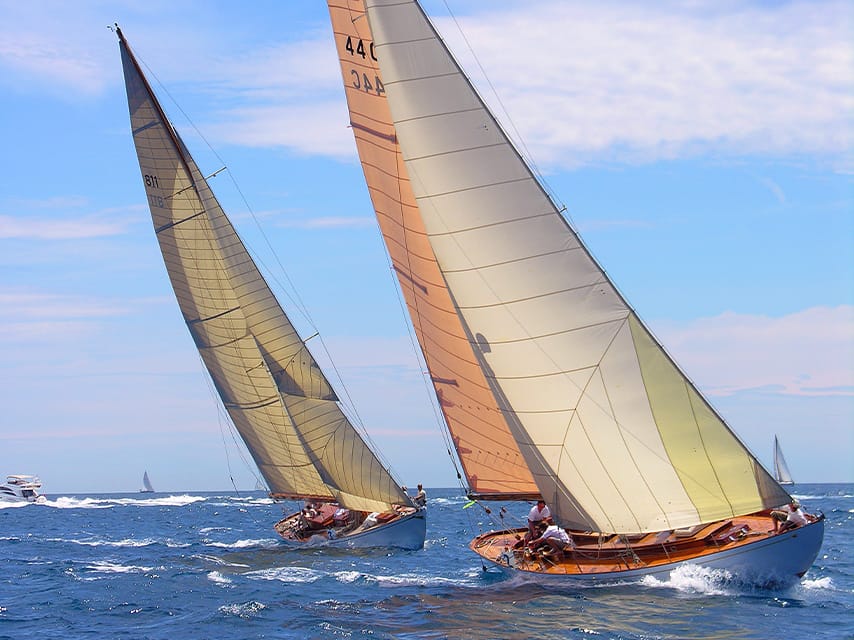 Two vintage yachts racing in les Voiles d'Antibes