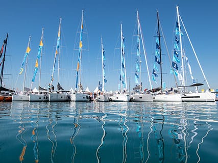 Yachts on display at the Cannes Yacht Show.