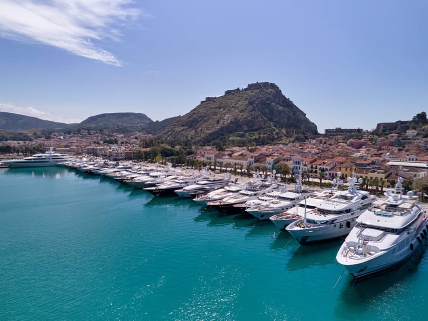 Luxury Yachts in Nafplion ready for the Mediterranean Yacht Charter Show