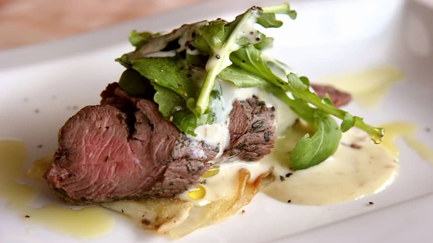 This exquisite beef tendeloin will pair perfectly with a rich Merlot from the yacht wine cellar.